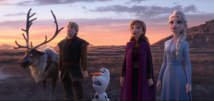 Sven, Kristoff, Olaf, Anna és Elza a Jégvarázs 2. (Frozen 2) előzetesében