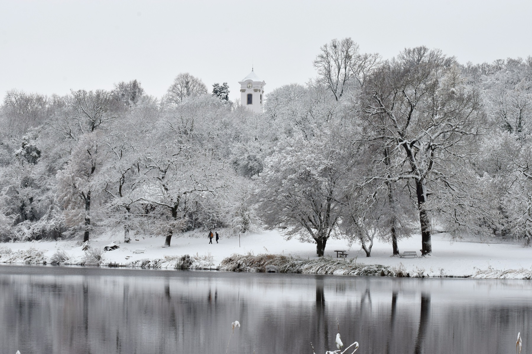 Hangulatos sétára invitál a téli csodavilágot megidéző tó partja Budapesttől nem messze